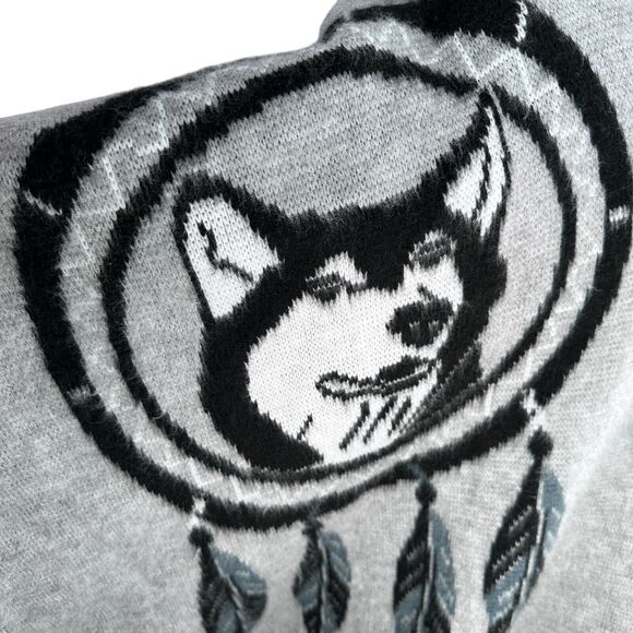 Tejidos Ruminahui Wolf Dreamcatcher Alpaca Wool Poncho Hoodie Mens XL Gray Black - Picture 3 of 9